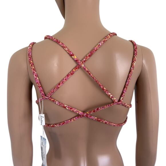 Frankies Bikinis Kaia Top Isla Pink Mosaic Print Strappy Back Bikini Top L NWT - Picture 3 of 7